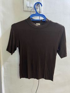 Brown Mock Neck T-Shirt