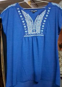Embroidered Blue Tunic Top