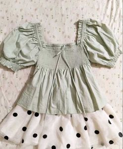 Cute Puff Sleeve Polka Dot Dress