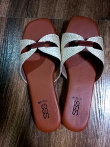 Brown & Beige Woven Slides
