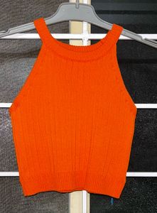 Ribbed Halter Neck Crop Top - Size
