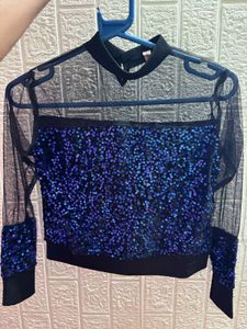 Womens glitter sequins net Crop top