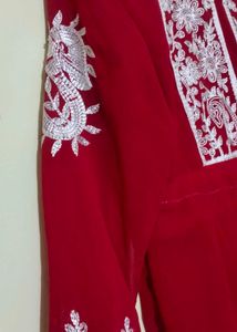 Red Embroidered Tunic Dress