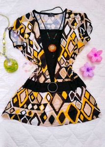 Retro Geometric Print Tunic Top