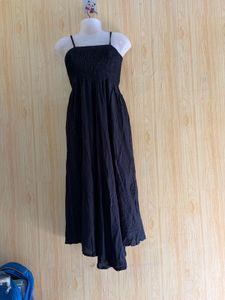 Smocked Black Midi Dress