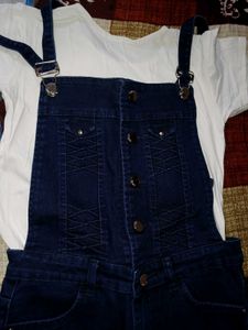Trendy Ripped Denim Overalls with T-shirt