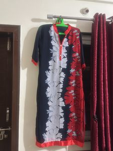 Red Blue Floral Kurta