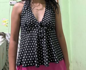 Chic Polka Dot Halter Bikini Top