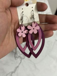 Wooden Floral Leaf Earrings