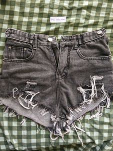 Distressed Grey Denim Shorts