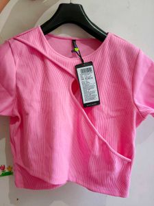 Hot Pink Ribbed Cut-Out Crop Top