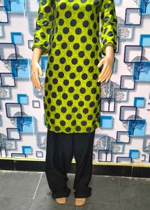 Girls Lime Green Kurta with Paijama dupatta Polk