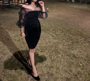 Elegant Black Velvet Off-Shoulder Dress