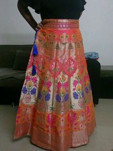 Elegant Orange Banarasi Silk Lehenga
