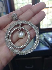 Elegant Double Hoop Silver Rhinestone Earrings wit