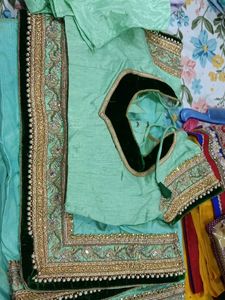Elegant Teal Silk Saree with Zari &amp; Pearl Work
