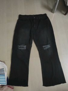 Black Distressed bootcut Jeans with hem