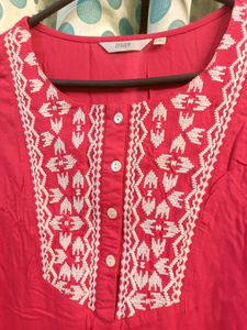 Coral Embroidered Sleeveless Dress