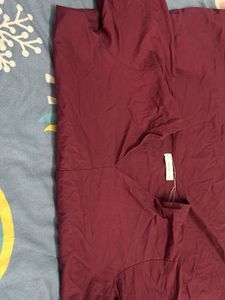 Maroon V-Neck Midi Dress
