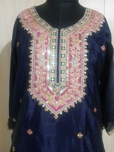 Embroidered Navy Blue Kurta Set
