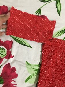 Vintage Glam Red Off-Shoulder Crop Top with White