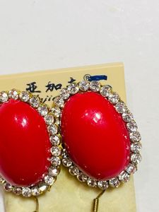 Red & Rhinestone Oval Earrings