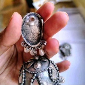 Elegant Oxidized Jumbo Size Pearl Jhumkas