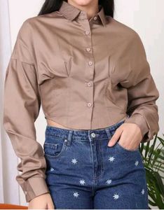 Shein drop shoulder Cropped Khaki Shirt