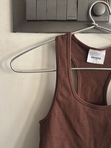 Brown Ribbed Tank Top
