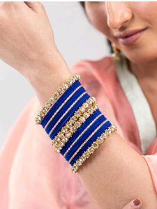 Royal Blue &amp; Metal Gold velvet Bangles