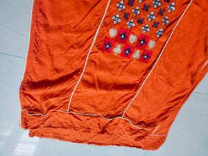Orange Embroidery And Mirror Work Kurta Women