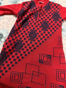 Red Patterned Knit kurti with pant