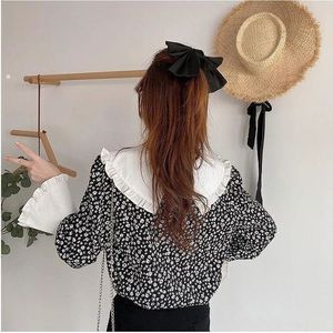 Big collar floral print Korean top