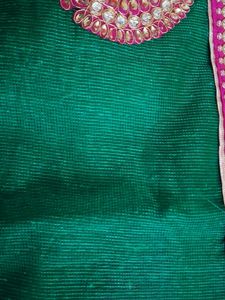 Green And Beige Kundan Work Jute Saree