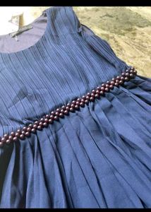 Elegant Navy Blue Pleated Gown