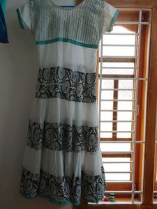 White &amp; Teal Embroidered Dress