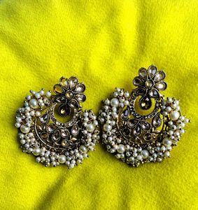 Exquisite Pearl &amp; Stone Jhumka Earrings