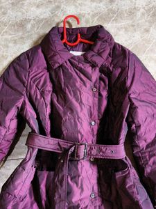 Elegant Purple Puffer Jacket with Belt