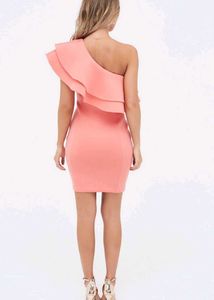 Coral One-Shoulder Ruffle Dress