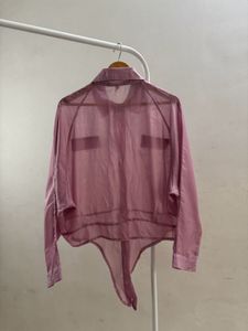 Dusty Pink Oversized Tie-Front Button-Up Shirt
