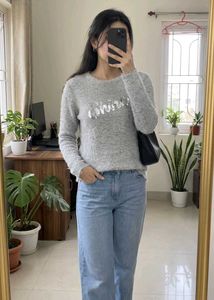 Cozy Grey Sequin Detail Sweater