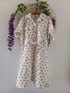 Cute Cherry Print Shirt Dress