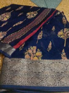 Navy Blue Saree with Floral Print