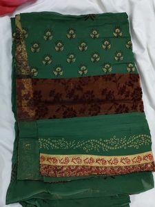 Green &amp; Brown Printed Saree