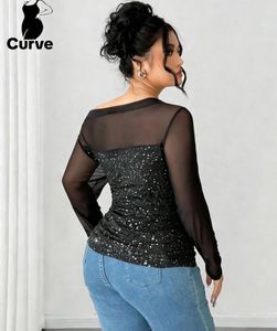 plus size sheer top-Black Shimmer Off-Shoulder  ✨
