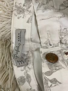 Floral Print White Jeans