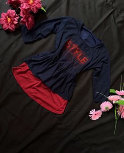 Girls' Navy Blue Peplum Top with Red Skirt