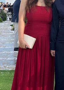 Drop Waist Elegant Red Spaghetti Strap Maxi Dress