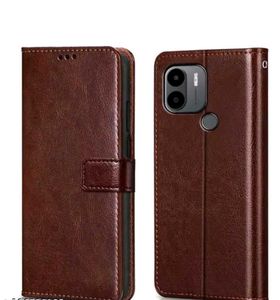 Brown Leather Flip Cover for Mobile POCO C51