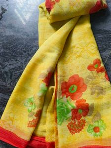 Vibrant Yellow Floral Saree